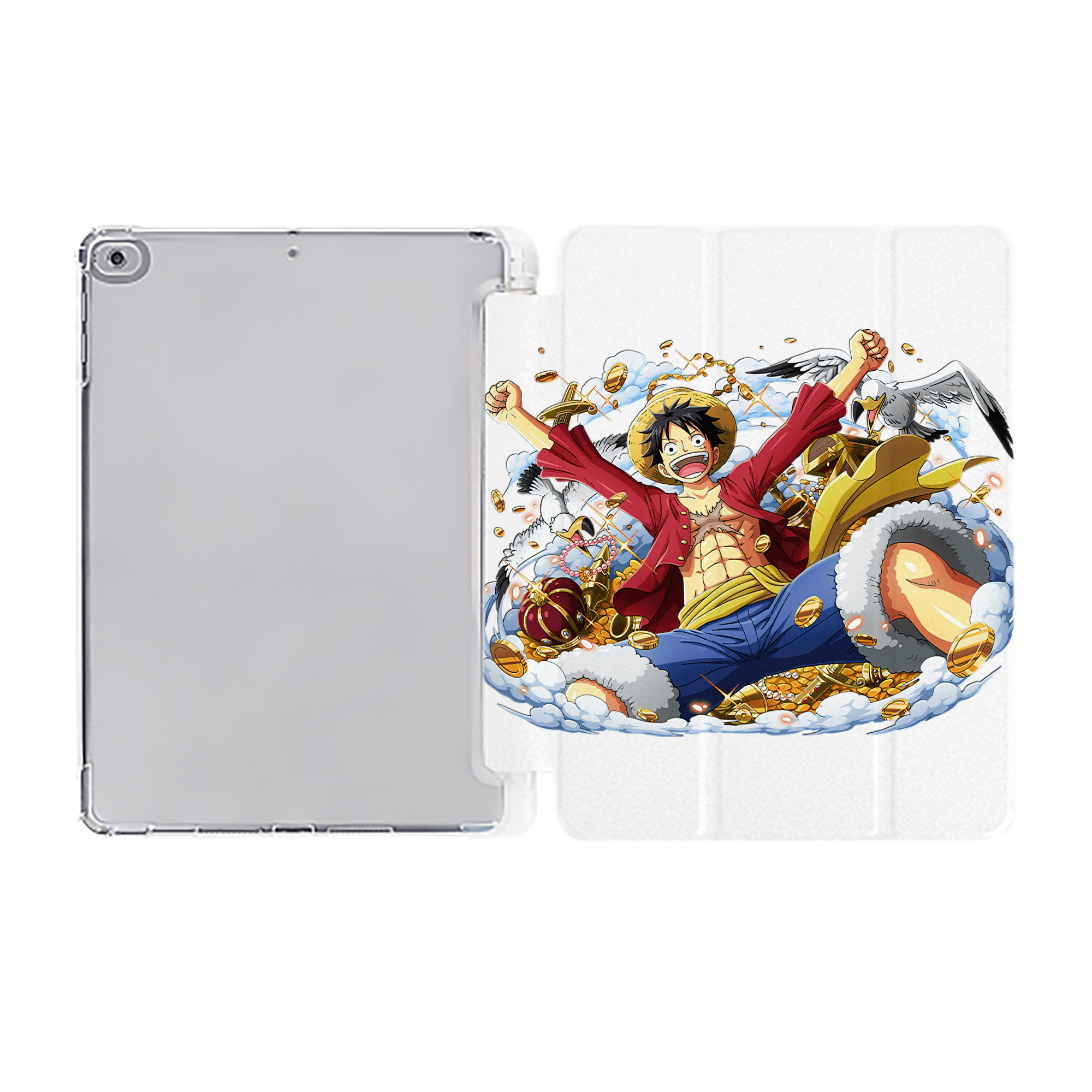 （画像用） ワンピース モンキー・D・ルフィ ONE PIECE Monkey D. Luffy IPad ケース ペン収納付き 三つ折りスタンド PUレザー×シリコン 対応機種9.5/10.5/10.9インチ